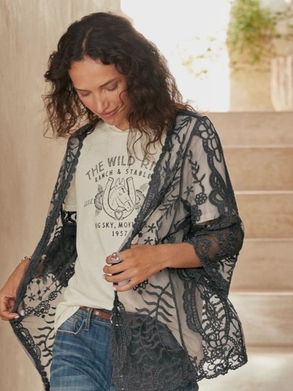 Sundance Mavis Lace Kimono in Carbon Gray Medium